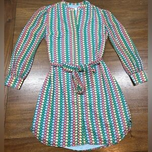 Untuckit Size 2 Marnie Crinkle Georgette Multicolor Spade Print Belted Dress